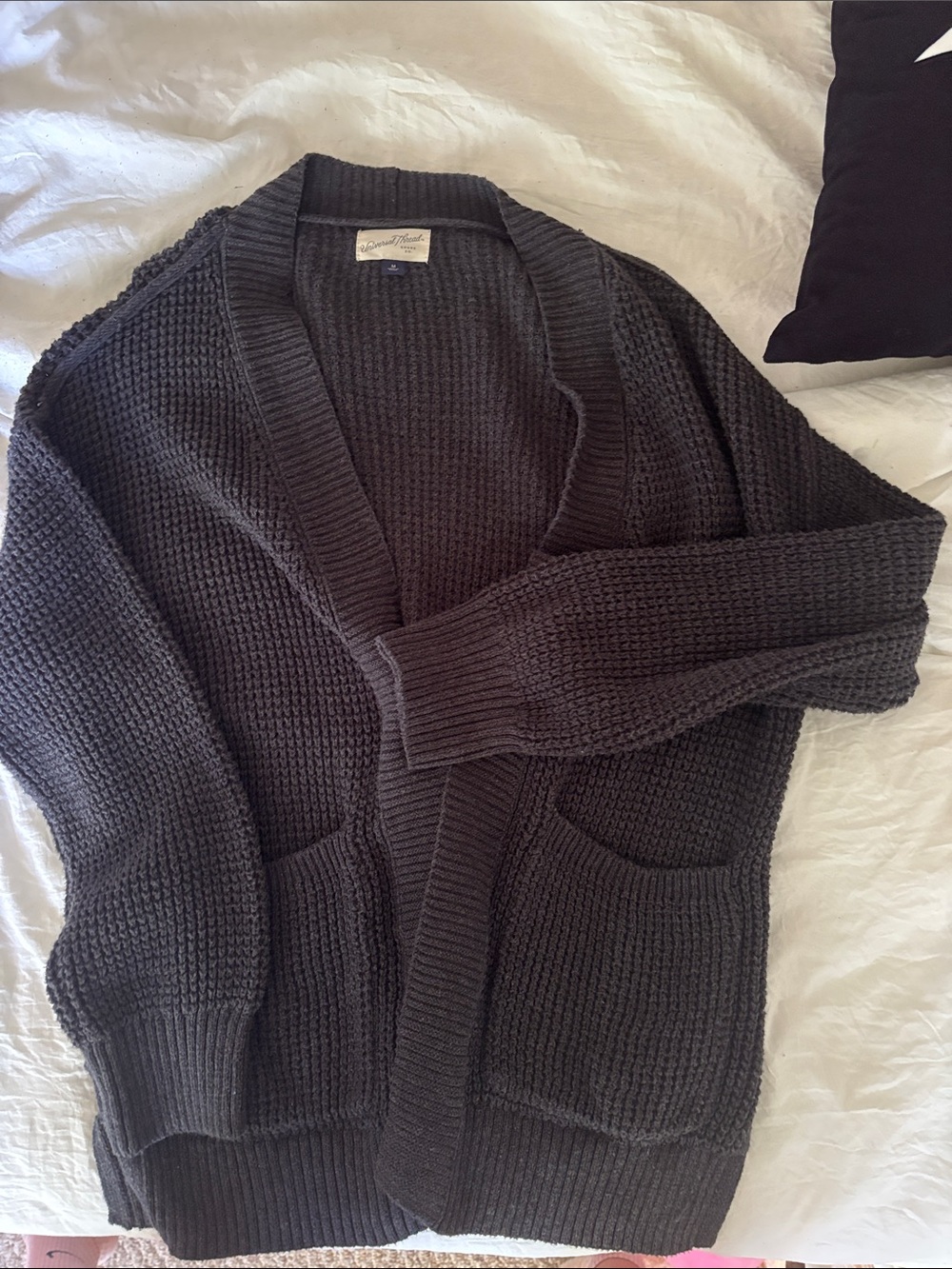 Universal Thread Dark Charcoal Ribbed Open-Front Cardigan